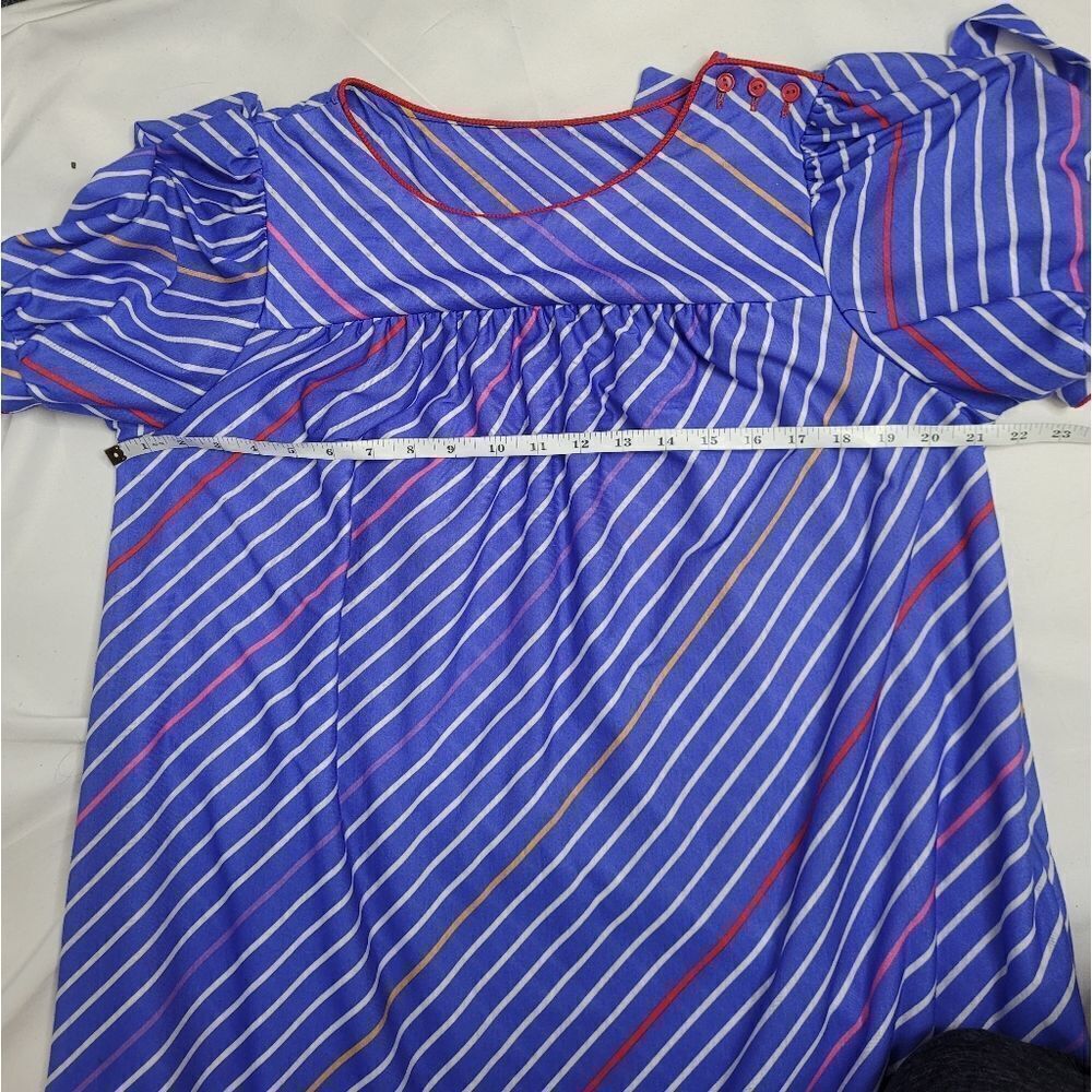 VINTAGE 70s‎ dress blue striped puff sleeve tie waist midi M - Picture 8 of 11